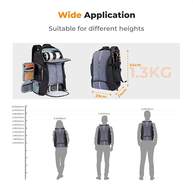 K&F CONCEPT Camera Backpack,25L Large Capacity Camera Bag for Photographers | Raincover, 15.6 Inch Laptop Compartment, Compatible for Canon/Nikon/Sony/DJI Mavic Drone, B10 - Image 7
