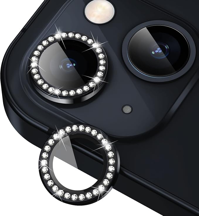 for iPhone 14/14 Plus Camera Lens Protector Bling Diamond, Black | Individual Metal, 9H Hardness, Scratch Resistant, Shockproof, Drop Protection, Case Friendly, Stylish Accessories by Xfilm