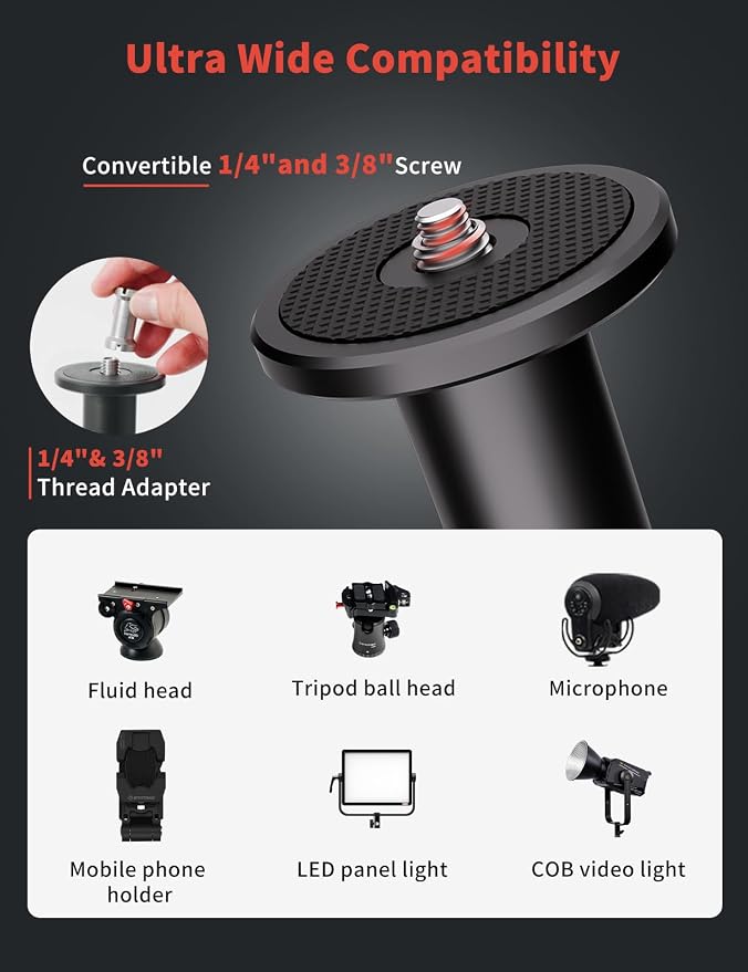 IFOOTAGE A300 Round Base Monopod 60" Camera Tripod Stand | Studio Stand with Light Adapter 1/4" & 3/8" Screw for Camera Light Webcam Live Streaming Vlogging, Payload 10KG/22LB - Image 4