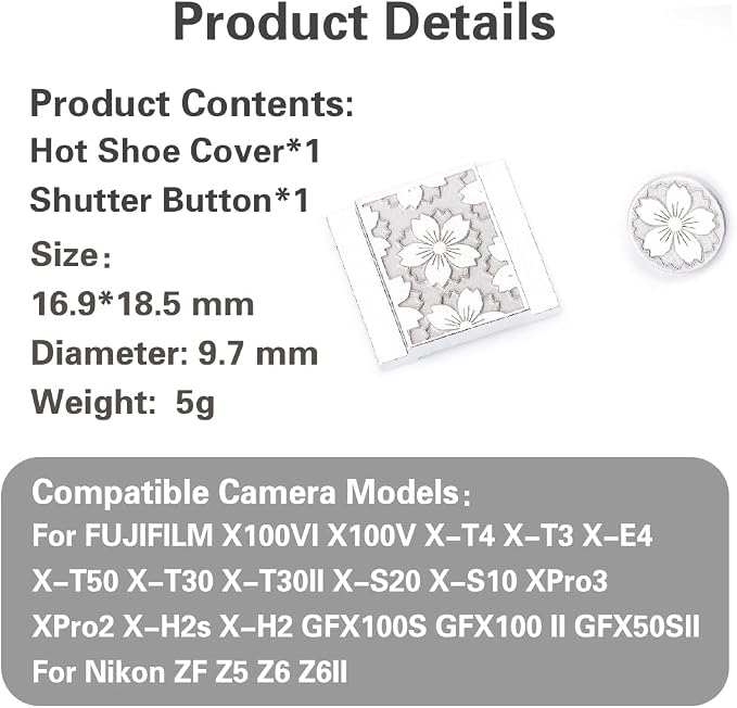 Camera Metal Petal Hot Shoe Cover Shutter Buttons for FUJIFILM X100VI X100V XPro1 X-T4 X-T3 X-T50 X-T30 for Nikon (Set 02) - Image 9