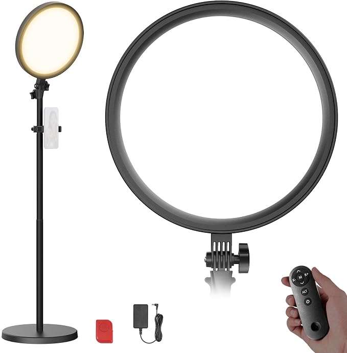 NEEWER Basics 12" 24W Large Ring Light w 68" Stand/Phone Holder for iPhone | Remote, Video Recording Selfie Streaming Makeup Studio Photography, 3000K-6500K CRI98 Full Screen LED Panel Lighting, BR13 by Neewer