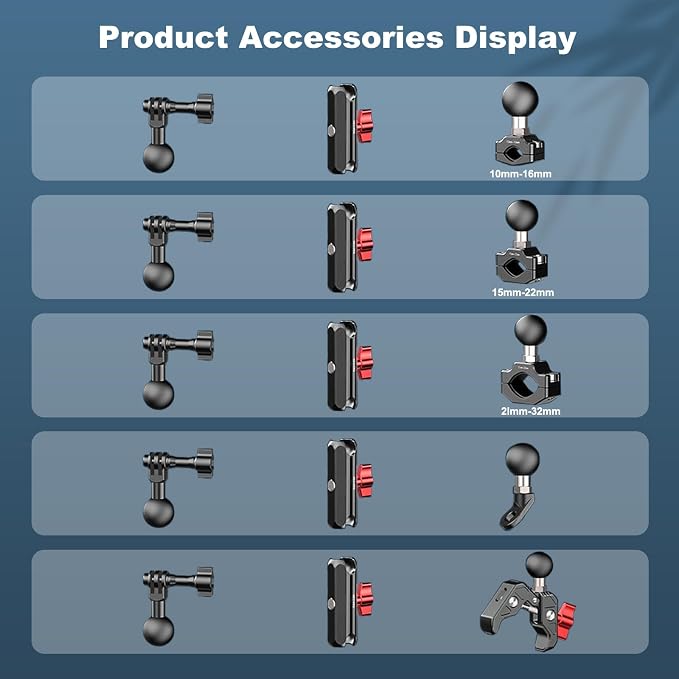 Camera Clamp Mount, Super Camera Clamp Mount Double Ball Head Magic Arm Adapter with U-Shaped for Motorcycle Handlebar Mounts & Aluminum Alloy Bike Handlebar Bracket - 360° Rotating, 78003 - Image 7