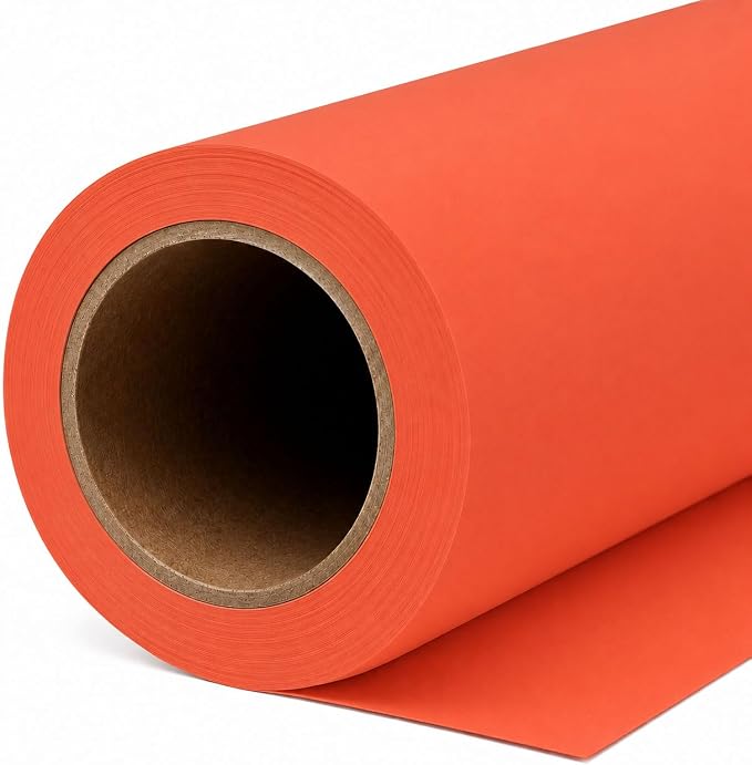 Yizhily Seamless White Backdrop Paper Roll, 53" x 16.4', Heavyweight Matte Bright Orange Photo Background for Small Studio Headshots, Tabletop Product & Food Photography | Product photography; creative sets; event portraits; tabletop shoots; small stud... by YizhilySeamlessBackgroundPaper