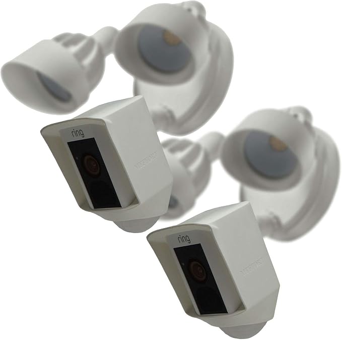 Silicone Skin Case Cover Compatible with Ring Floodlight Cam Wired Plus, Floodlight Camera (1st Gen) - Sun Glare, UV & Weather Protection Skins Cover (2 Pack, White) by MeffortInc