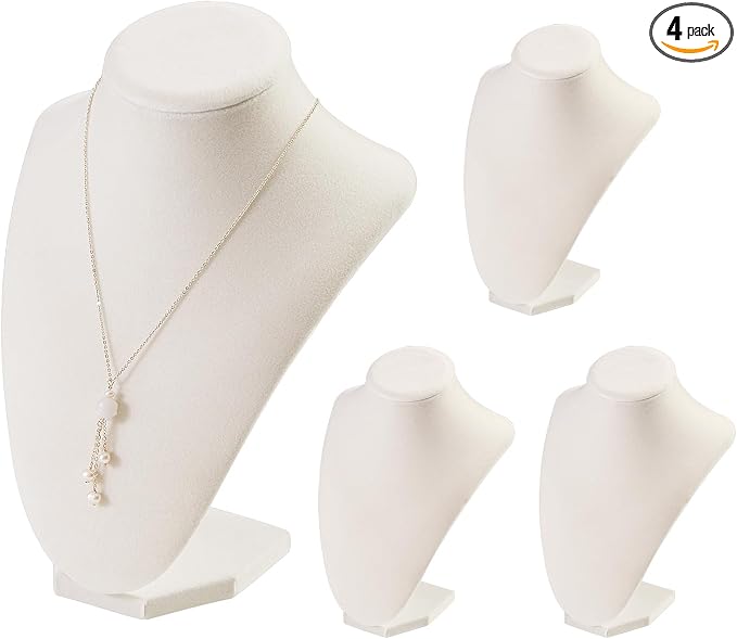 Julysky 3D Necklace Display Stand For Selling,Velvet Chain Jewelry Bust Holder Organizer (4, beige) by Julysky
