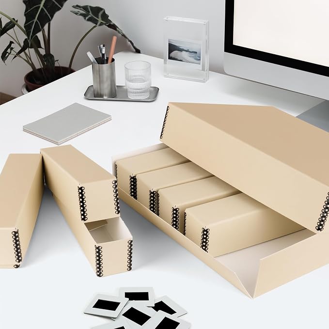 Golden State Art, Archival Slide Storage Box, Tan, 15.5"x11.5"x3" | Acid-Free Metal Edge Organizer With 6 Inner File Cases, Holds Up to 840 Films, For Storing Photos and Negatives - Image 4