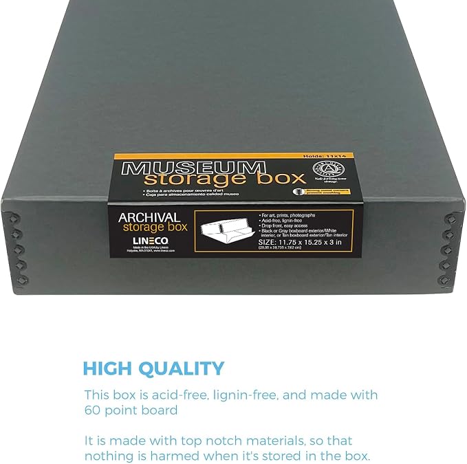 Lineco Drop Front Archival Storage Box, 11.75x15.25x3 in, Gray, 2 Pack | Acid-Free with Metal Edge, Preserves Picture Longevity, Organize Photos, Newspapers, Prints, Documents, Crafts, DIY - Image 4