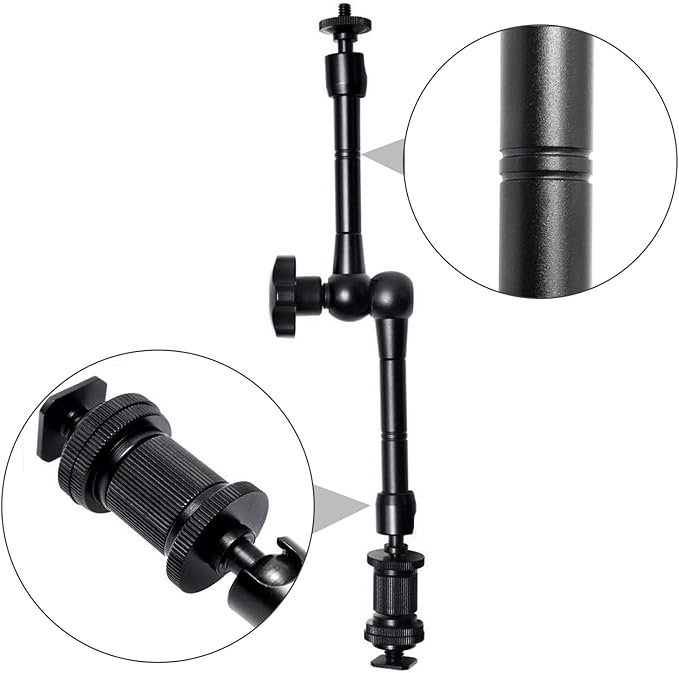 11 Inch Articulating Friction Magic Arm Adjustable w/Hot Shoe Mount 1/4'' Tripod Screw for DSLR Camera Rig, LCD Monitor, LED Lights, Flash Light (Arm) | Adjustable Flexible Arm Bracket for DSLR SLR Camera Rig LCD Monitor LED Flash Lights - Image 6
