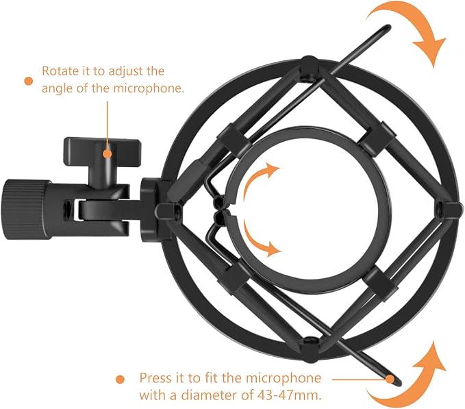 Microphone Shock Mount Mic Holder, Anti-Vibration Suspension Shock Mount Mic Holder Clip for 43mm-47mm Diameter Condenser Microphone - Image 2