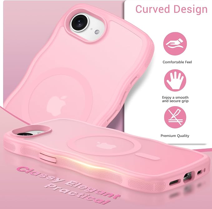 BENTOBEN Magnetic for iPhone 17e Case,Cute Wavy Frame [Compatible with MagSafe] Translucent Matte Anti-Slip TPU Bumper Women Girls Boys Men Shockproof Drop Protective Cover for iPhone 17e,Light Pink - Image 6