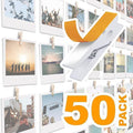 50 Pack Mini Self Adhesive Clips for Pictures - White Wood Clip Photo Holders for Wall, Poster Hanger, Photo Cards Hanging Display Board & Picture Boards, Artwork Photos Holders Card Room Decor by TOROS