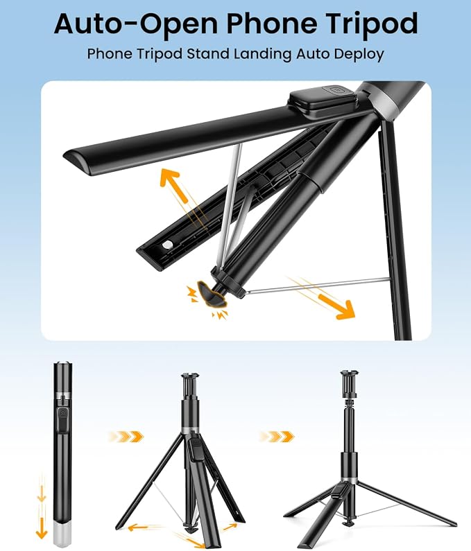 VICTIV 68" Phone Tripod, Auto Open iPhone Tripod with Remote and Fill Light | Extendable Selfie Stick Tripod for iPhone Android, Cell Phone Stand for Video Recording, Selfies, Vlogging, Live Streaming - Image 2