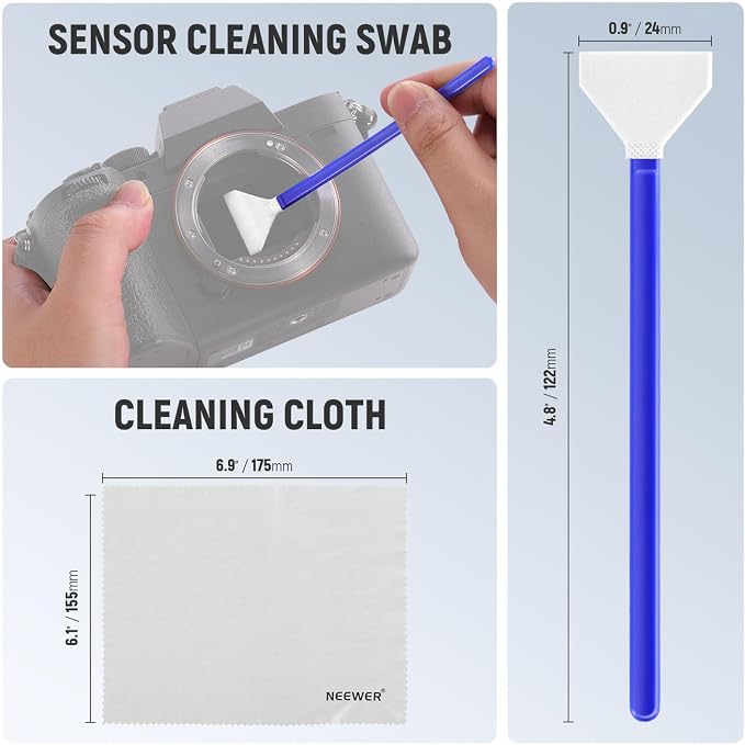 NEEWER 12 in 1 Camera Lens Cleaning Kit for DSLR Cameras, Electronics, Smartphones, Tablets, 10x Cleaning Swab for 24mm Full Frame Sensor + 1x Cleaner Spray + 1x Cloth, HM-46 - Image 4