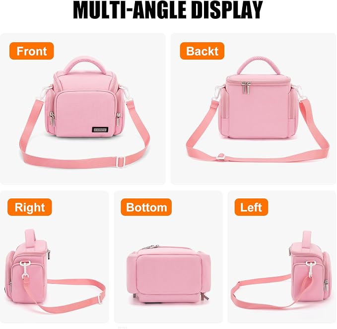 CADeN Compact Camera Shoulder Crossbody Bag Case Compatible for Nikon, Canon, Sony SLR/DSLR Mirrorless Cameras and Lenses Waterproof(1.0 S, Pink) - Image 7