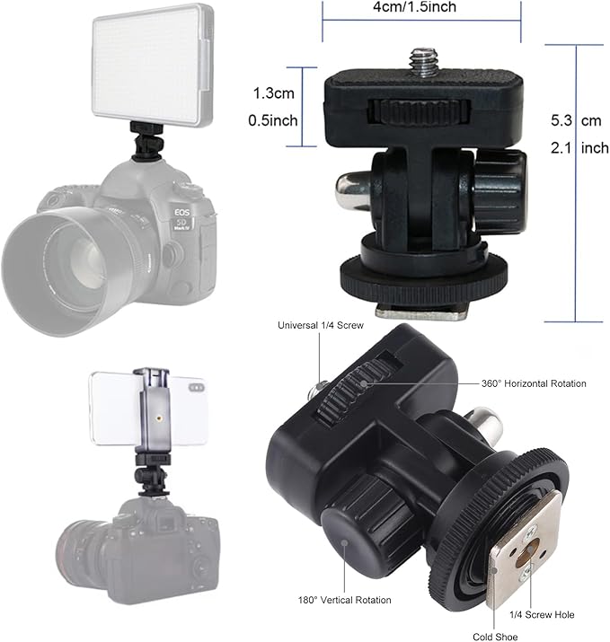 30Pack Camera Tripod Screw Mount Kit 1/4 to 3/8 Inch Adapter Threaded Converter 1/4" Swivel Ball Head and Hot Shoe E Clip for DSLR/Monopod/Flash Light/Quick Release Plate - Image 5