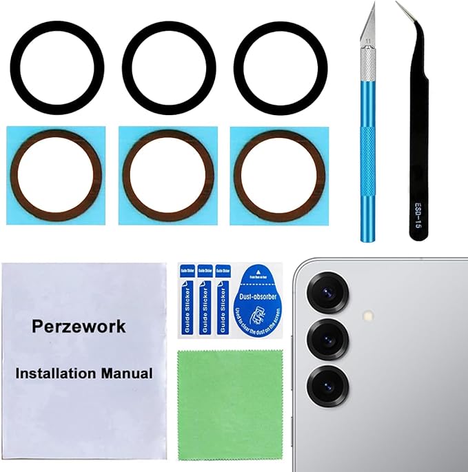 2 Sets Rear Back Camera Lens Glass Replacement for Samsung Galaxy S25 6.2-inches with pre-Installed Adhesive and Reparing Toolkit by Perzework