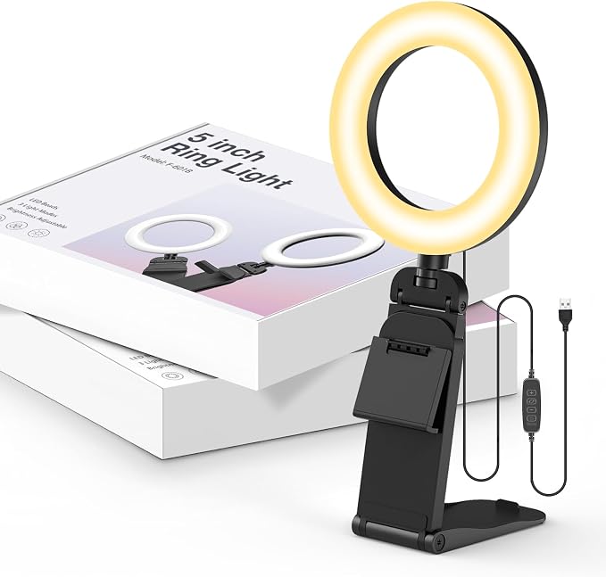 2Packs-Ring Light for Computer Laptop,Video Conference Lighting kit for Zoom Meetings,5" Small Led Selfie Light Portable DeskLight with Stand,Cell Phone Holder Desktop Lighting for Skype Call Black - Image 8