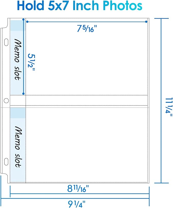MaxGear 120 Pack 5x7 Photo Sleeves for 3 Ring Binder (480 Picture),2 Pocket | Heavy-Duty Archival Page Protectors,Clear Photo Album Refill Pages,Plastic Recipe Cards Binder Sleeves with Pockets,Acid-Free - Image 3