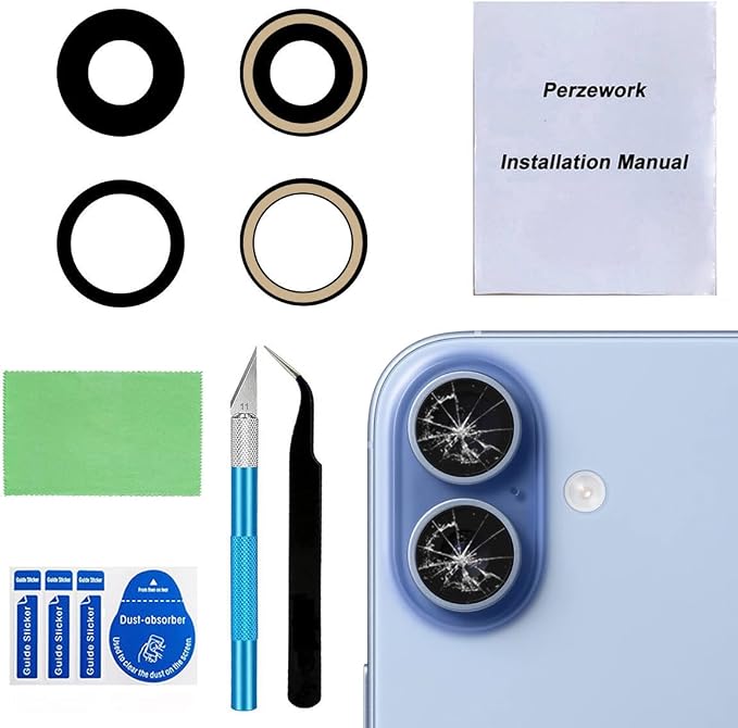 Back Rear Camera Lens Glass Replacement Compatible with iPhone 17 6.3 inches with pre-Installed Adhesive and Reparing Toolkit by Perzework