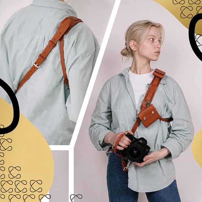 Leather Camera Strap Crossbody for DSLR, Mirrorless – Secure Dual Mount, Quick Release for Professional Photography - Image 3