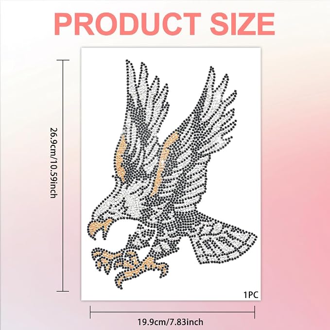 1 Pc Eagle Pattern Iron on Rhinestones Transfer, Bling DIY Patch Clothing Repair Applique T-Shirt Vest Shoes Hat Jacket Decor Clothing DIY Accessories - Image 3
