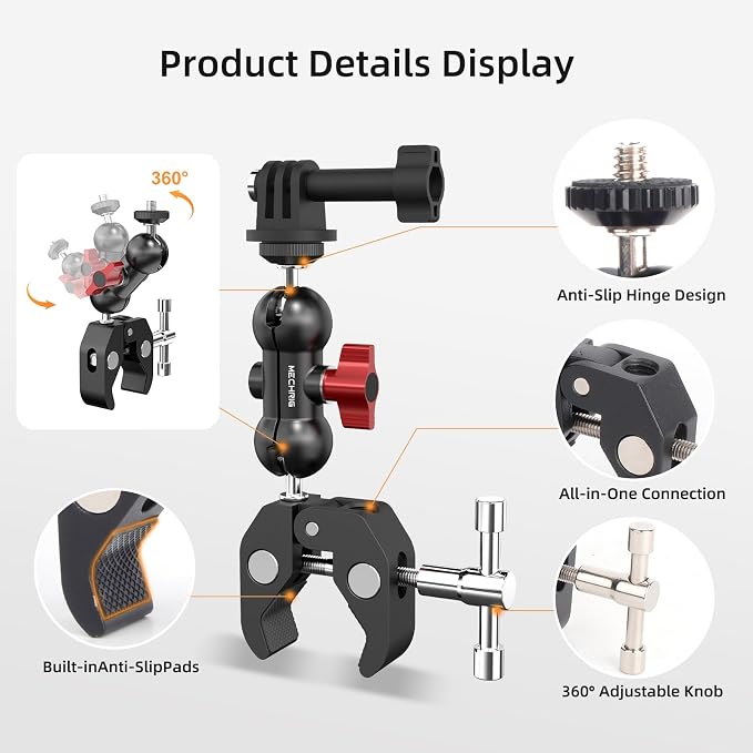 Super Clamp Mount Kit with 360° Ballhead Magic Arm – Universal Camera Mount with 1/4"-20 Screws for DSLR Camera,Led Lights,Action Cameras,and More - Image 2