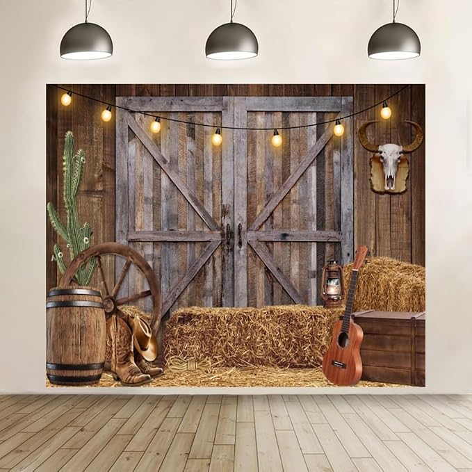 Western Cowboy Backdrop 8x6ft Western Party Decorations Wild West Saloon Rodeo Barn Photography Background Cowboy Theme Birthday Party Decor Banner Photoshoot Supplies - Image 3