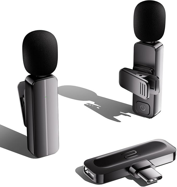 2-Pack Wireless Mini Lavalier Lapel Microphone for iPhone 15,16,Android Phone - 65ft Cordless Clip on Dual Mics with Noise Reduction 6H Working Time for Video Recording Vlogging, YouTube, Interview by Bulatry2-personsoundpickup