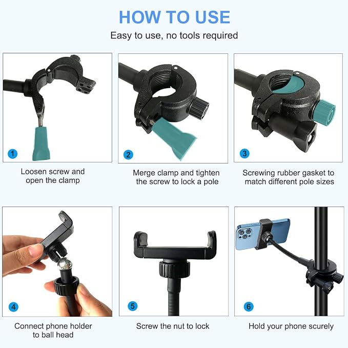 JCWINY Mic Stand Phone Holder, Flexible Phone Holder for Microphone Stand, Adjustable iPhone Mic Stand Holders, Music Stands Phone Holders for iPhone 14 13 12 MAX Pro Samsung Galaxy All Smartphones - Image 7