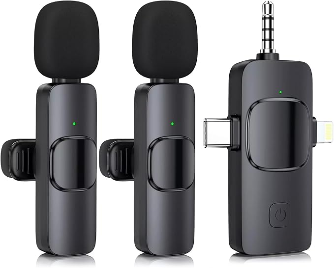 Mini Microphone, 3 in 1 Wireless Microphone for iPhone, iPad, Android, Camera, Professional Wireless Lavalier Lapel Mics for Recording, YouTube, TikTok by GOGARA