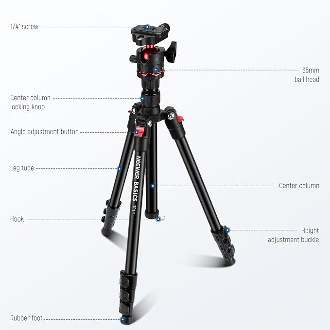 NEEWER Basics Travel Tripod for Camera, 72" Compact Lightweight Portable DSLR Stand, Ball Head, Arca Type QR Plate, Cell Phone Holder Compatible with iPhone Video Recording, Max Load 13.2 lbs, TP14 - Image 8