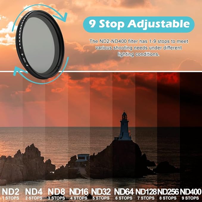 52MM Variable ND2-ND400 Filter, Clip-on Phone Lens ND Filter Kit Multi-Coated Adjustable Neutral Density Filter Compatible with iPhoneSamsung/Android Smartphones(Color:Black) - Image 3