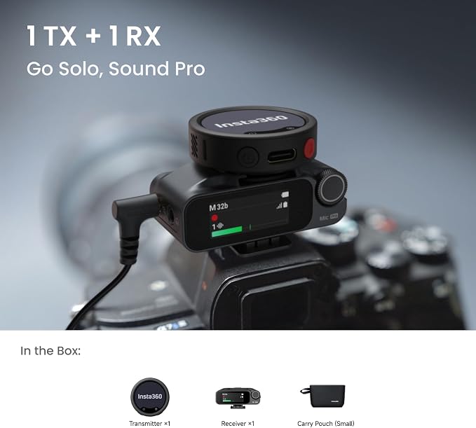 Insta360 Mic Pro (1 TX + 1 RX), Wireless Mini Lavalier Microphone for iPhone/Camera/Android, Video Recording, Bluetooth, Customizable E-Ink Display, 3-Mic Array, Available for Lightning Device - Image 11