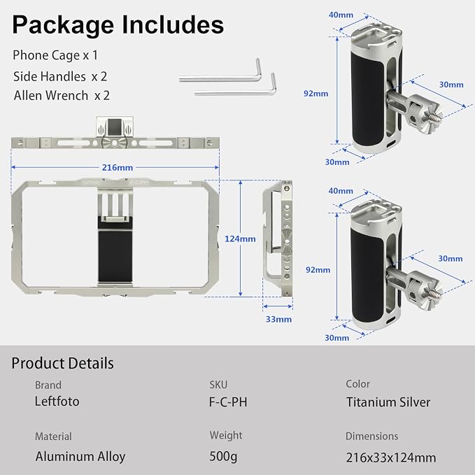Leftfoto Universal Aluminum Phone Stabilizer Cage Smartphone Video Rig with Dual Handles for iPhone 17 Promax1615 Mini Pro Max 8 Plus for Samsung for Huawei Mate,for Vlogging/Video Shooting - Image 8