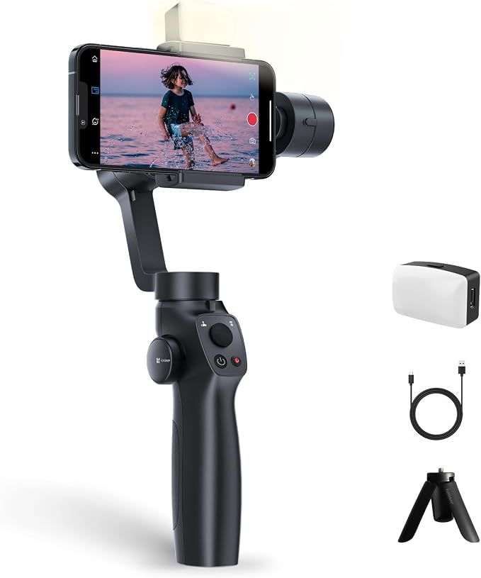 Gimbal Stabilizer for Smartphone, 3-Axis Stabilization Phone Gimbal Handheld with Fill Light, Face Tracking Tiktok YouTube Vlog Stabilizer for Android iPhone 15 14 13 Pro Max by FUNSNAP