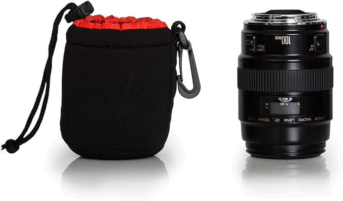 Small Neoprene Lens Bag Protective Water and Weather Resistant Shock Drop and Scratch Armor Pouch Sleeve Case with Plush Interior, Black - Image 7
