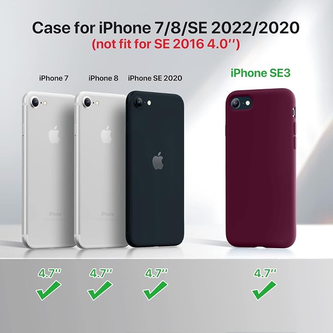 Miracase Silicone for iPhone SE 2022/SE 2020/7/8 Case,Wine Red | Ultra Slim Cover with Screen Protector, Soft Microfiber Lining, Multi-Color Premium Silicone Shockproof Phone Case - Image 7