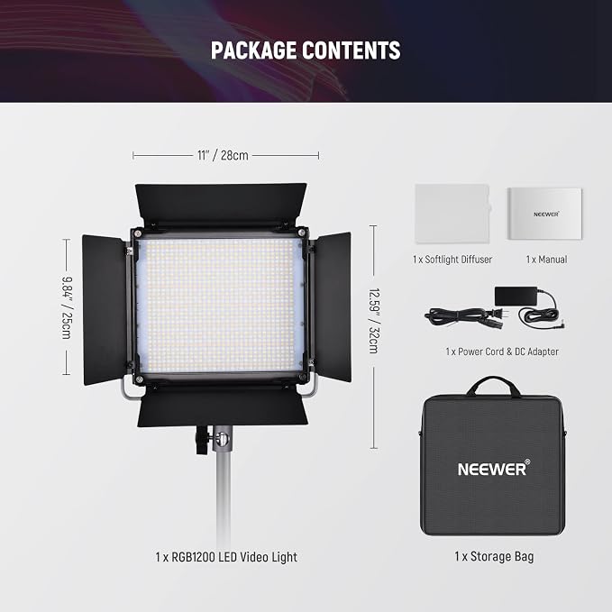 NEEWER RGB1200 RGB LED Video Light Panel with APP/2.4G Control, 60W Studio Photography Lighting 22000Lux@0.5m/1% Precise Min Dimming/360° Full Color/ CRI97+/TLCI98+/2500K-8500K/18 Effect with Barndoor - Image 9