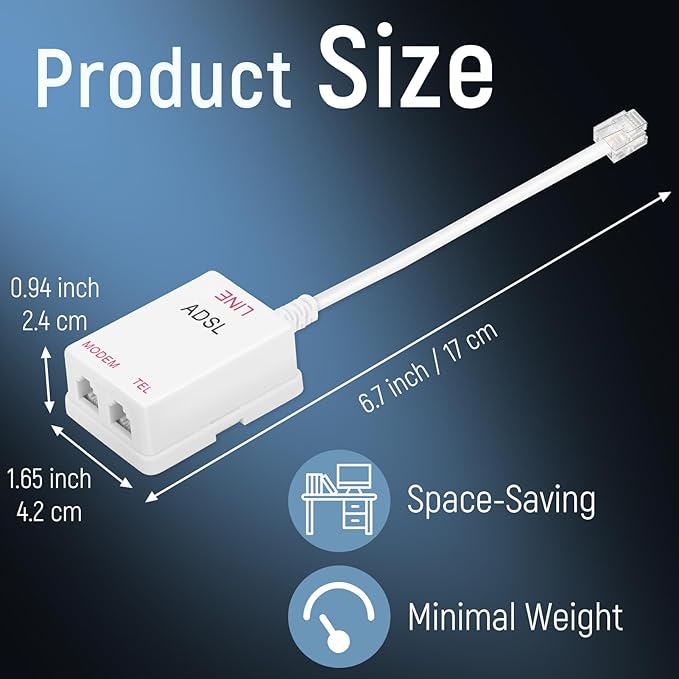 Uvital DSL Filter Splitter for Landline, ADSL Splitter Filter, RJ11 White | 6P2C DSL Filter for Landline Phone, Male to 2 Female Telephone DSL Modem (1PC) — Clear Calls - Image 3