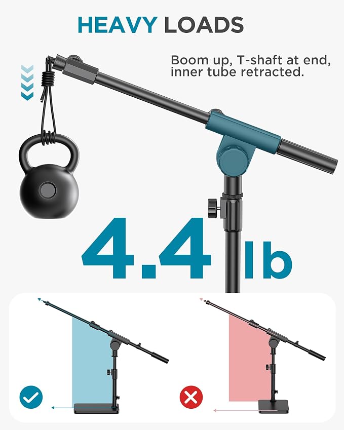 InnoGear Mic Stand Desk Boom Arm Microphone Stand for Blue Yeti Kick Drums | for Shure Fifine Guitar Amps, 4.4lb Weight Capacity, Arm Swivel Sideways, Stable, Extendable, Adjustable, Cable Clip Included - Image 5