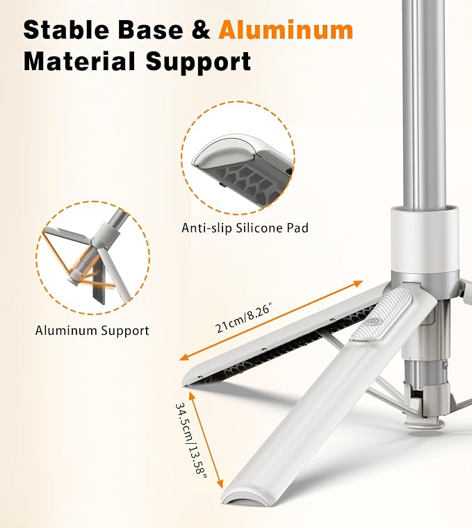 TONEOF 68" Magnetic Aluminum Phone Tripod Selfie Stick for iPhone & Android | Rechargeable Remote,360° Rotatable Foldable Cell Phone Stand Holder with Metal Ring,Travel Tripod for Magsafe (Beige Gray) - Image 8