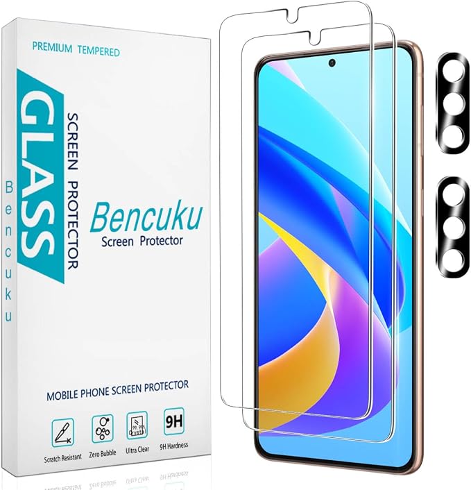 Screen Protector for Samsung Galaxy S21 Plus Tempered Glass | with Camera Lens Protector, Fingerprint ID Compatible, Anti Scratch, Bubble Free, 2+2 Pack by Bencuku