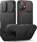 SURITCH for iPhone 16 Case with Magnetic Camera Slide Cover and Adjustable Kickstand, Compatible with MagSafe, Shockproof Bumper Case Slim Protective Cover 6.1 Inch, Black by SURITCH