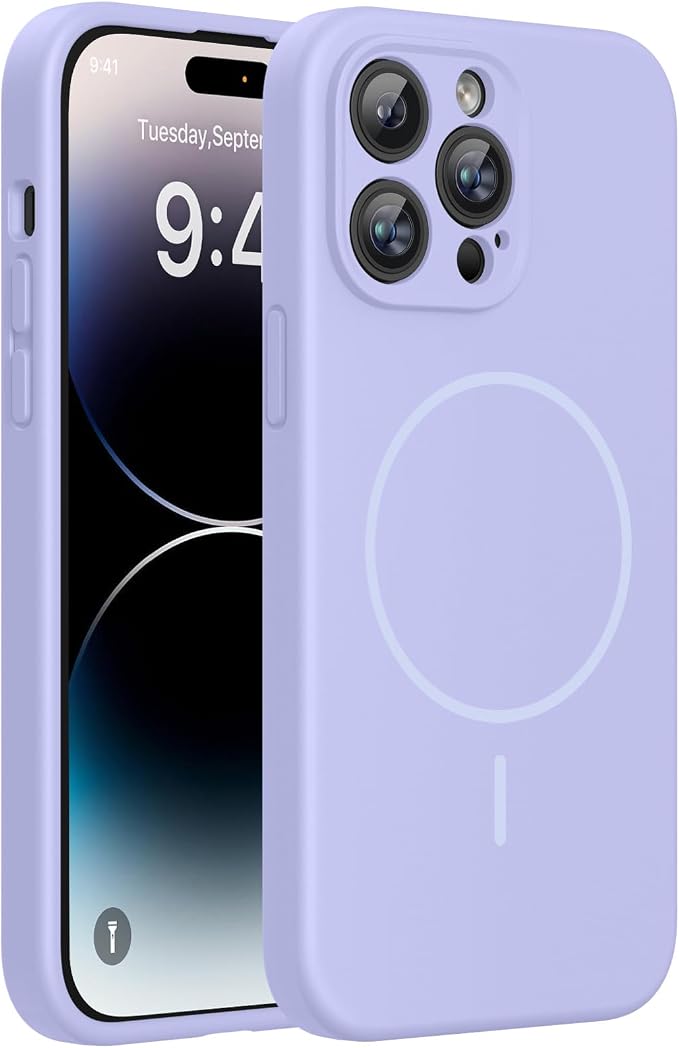 miracase Magnetic for iPhone 14 Pro Max Case, [Soft Anti-Scratch Microfiber Lining], Compatible with MagSafe, Silicone Shockproof Protection Phone Case for iPhone 14 Pro Max,Light Purple by Miracase