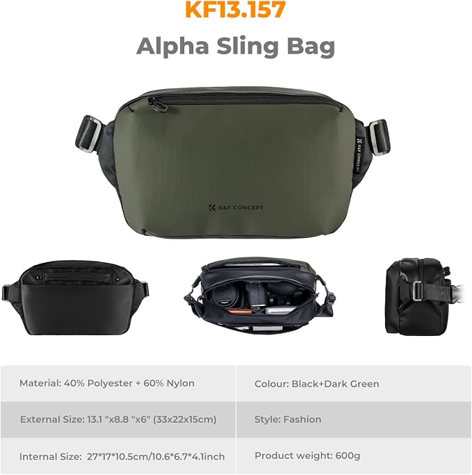 K&F CONCEPT 2 in 1 Camera Sling Bag, Everyday Shoulder Bag | Multifunction Photography Compact Crossbody DSLR Portable Bag, Compatible for Canon/Nikon/Sony, BS01 - Image 6