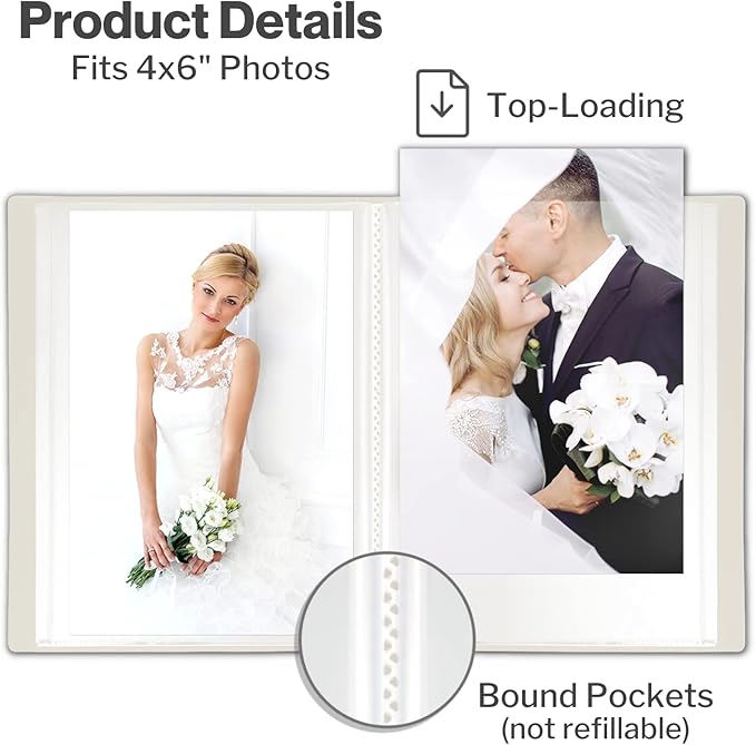 Cranbury 2-Pack Mini Photo Albums 4x6, 48 Photos, Clear Sleeves, Ivory | 24 Pockets Each, Customizable Covers, Compact Storage for 4x6 Photos & Keepsakes - Image 2
