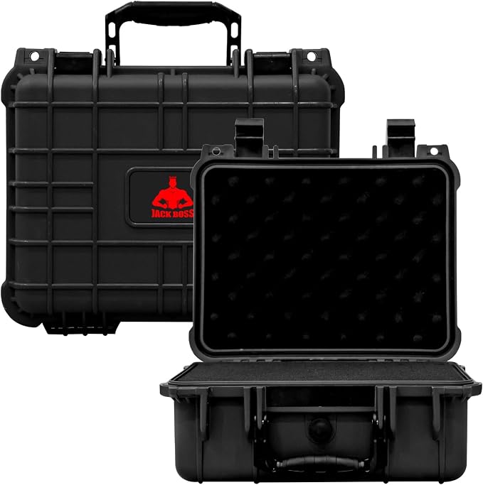 Jack Boss Waterproof Hard Camera Case with Pre-cut Foam,black,updated | Portable Hard Shell Case With Updated Plastic Material,Fit Use of Drones,Camera,Equipments,13.6X11.4X6 Inch by JACKBOSS