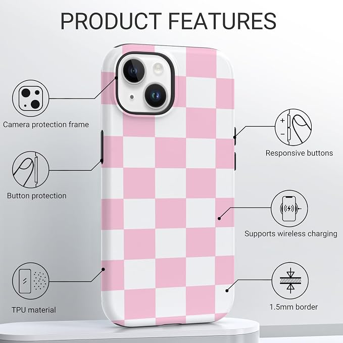 TPU Phone Case for iPhone 15, MagSafe Wireless Charging Compatible, Shockproof Slim Fit Protective Cover with Anti-Yellowing & Raised Camera Protection (Plaid 4, iPhone 15) - Image 4