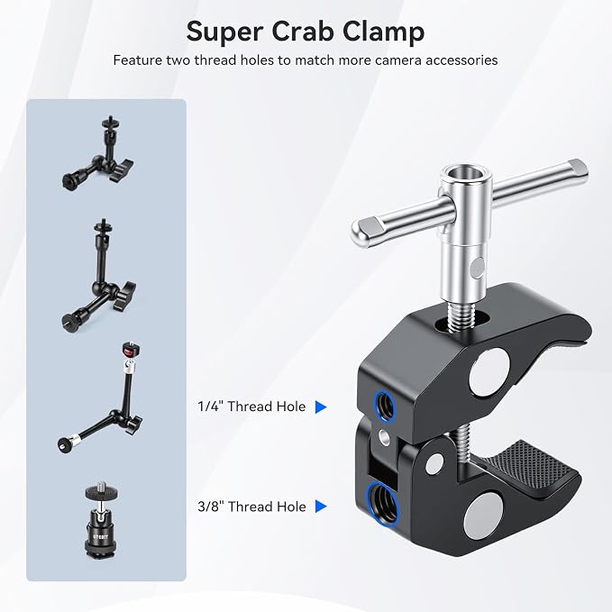 UEEBIT 33" Camera Arm with Desk Super Clamp, with 1/4"& 3/8" Threads Screws | Articulating Extra-Long Magic Arm 360° Ball Heads, for Phone, Mic, Light, Webcams, Action Camera (Black Red) - Image 4