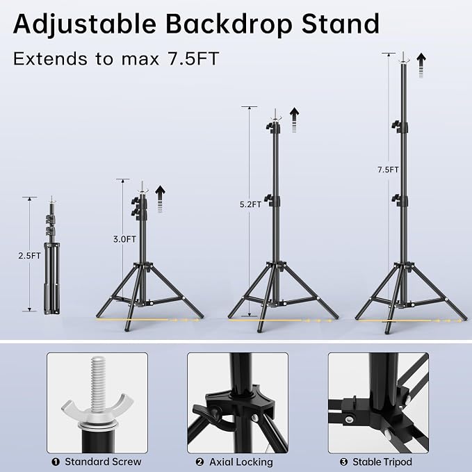 Backdrop Stand, 7.5x10 FT Adjustable Photography Background Stand Kit for Parties Photo Video Wedding - Image 3